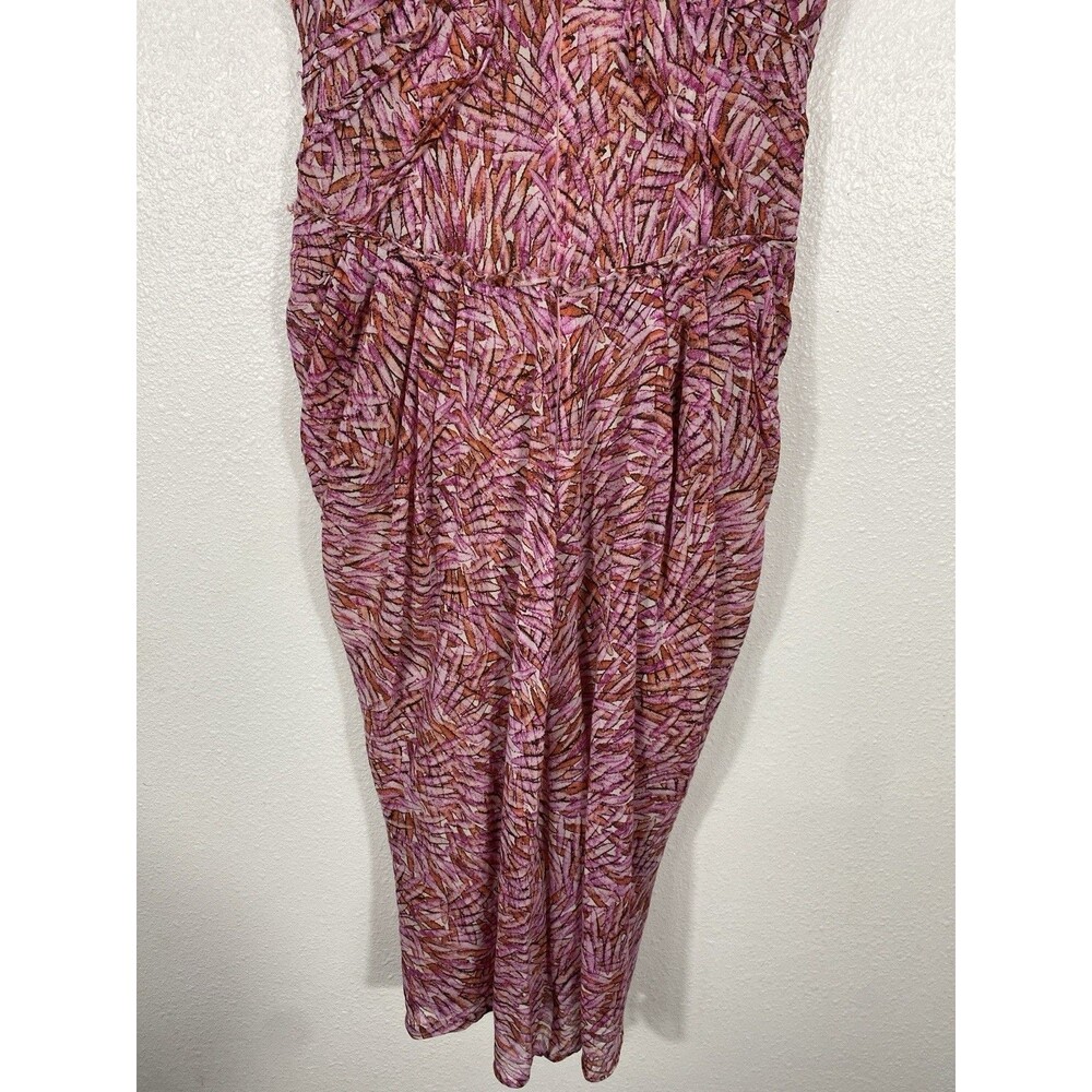 BCBGMAXAZRIA Pink Orange Abstract Print Ruched Draped Midi Dress Size 4 - Picture 10 of 16